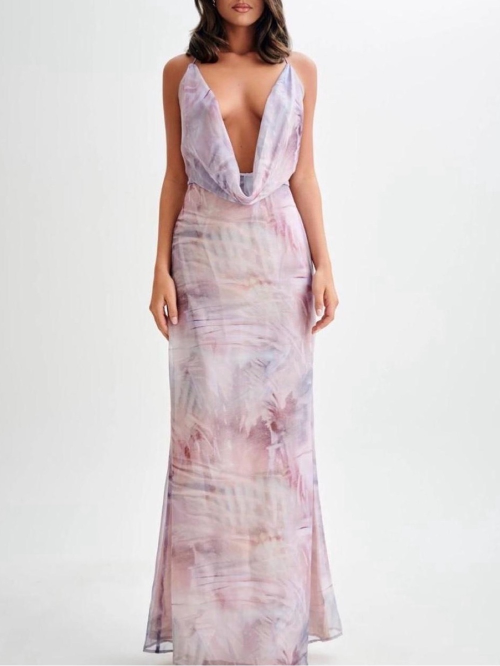 Meshki Attina Cowl Chiffon Maxi Dress - Mermaid Shell Print